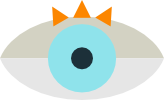 ilustração de um olho azul com cílios na cor laranja